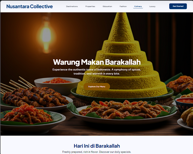 Tampilan website restoran Warung Makan Barakallah buatan WebGajah