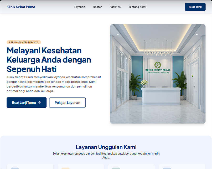 Tampilan website booking dokter Klinik Sehat Prima buatan WebGajah