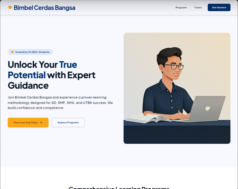 Tampilan website landing page Bimbel Cerdas Bangsa buatan WebGajah